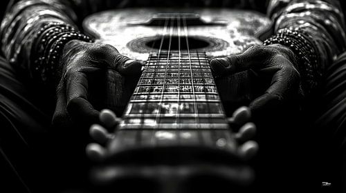 Muziekinstrument in zwart-wit