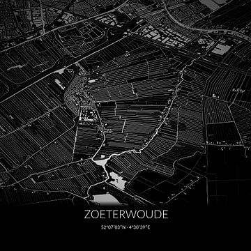 Zwart-witte landkaart van Zoeterwoude, Zuid-Holland. van Rezona