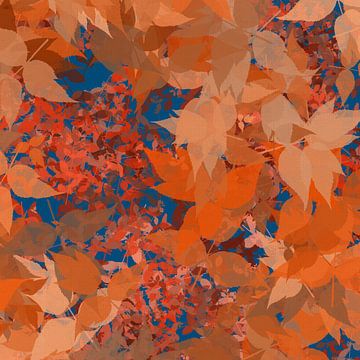 Moderne botanische Kunst. Bunte Blätter in gebranntem Orange, Terra und Blau. von Abstrakte minimalistische Kunst