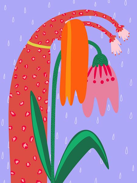 Woman and flower hanging in the rain by Sam Soesbergen