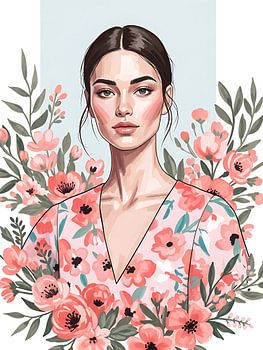 Frauenporträt umgeben von Blumen Frühlingsmode-Muse