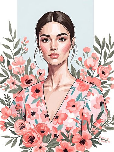 Frauenporträt umgeben von Blumen Frühlingsmode-Muse