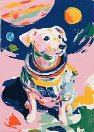 Dog in a space suit against a cosmic backdrop by Niklas Maximilian