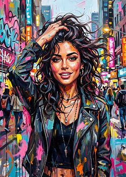 Beautiful girl on the pedestrian street.