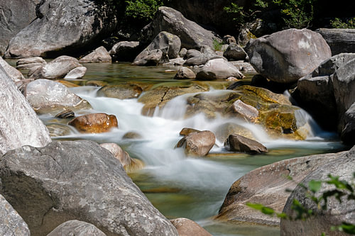 River in the wild and romantic Verzasca Valley – long exposure