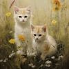 Twee Jonge Kittens in Bloemenweide van Emil Husstege