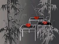 Still Life: Bambuws and red bowls