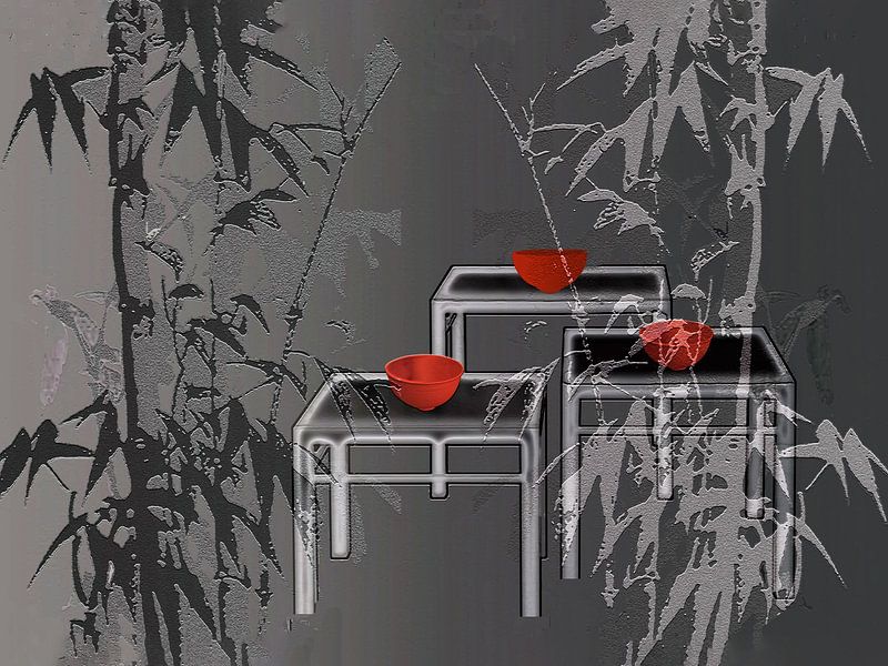 Still Life: Bambuws and red bowls by Marlies Odehnal