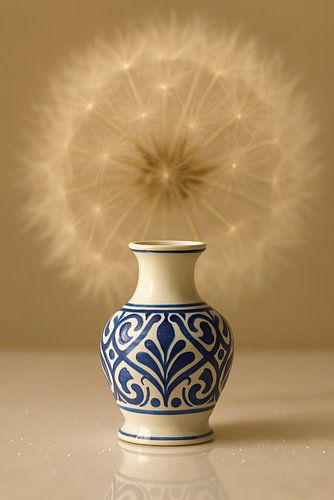 Delfts blauw - Stilte in blauw – Delfts vaas met paardenbloem