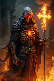 Dark Fantasy Gothic Wall Art: XARVELON – The Grim Reaper with His Burning Cross by INFERAURUM