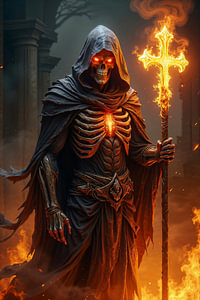 Dark Fantasy Wandbild: XARVELON – Der Sensenmann mit seinem brennenden Kreuz