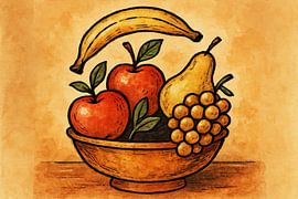 Vintage still life with banana and pear by Art & Soul Creations