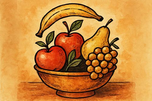 Vintage stilleven met banaan en peer van Art & Soul Creations