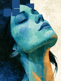 Portrait abstrait bleu – Décoration murale moderne et expressive sur SPEQ ART
