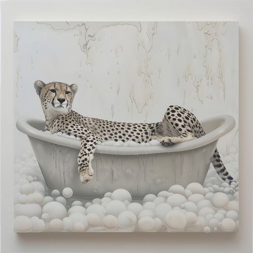 Cheetah in bad - Een grappige badkamerfoto