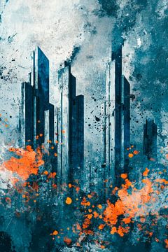 Modern stadsgezicht met een explosie van kleur van Poster Art Shop