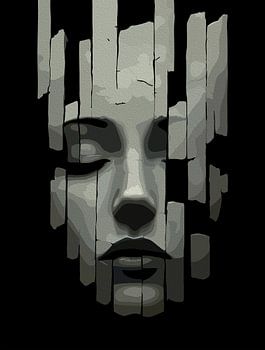 Fragmentierte Gelassenheit - Surreales digitales Porträt eines zerrissenen Gesichts