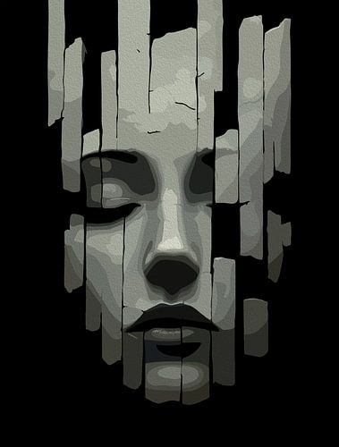 Sérénité fragmentée - Portrait numérique surréaliste d'un visage fissuré