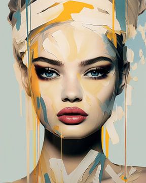 Abstract portrait in yellow, white and blue by Carla Van Iersel