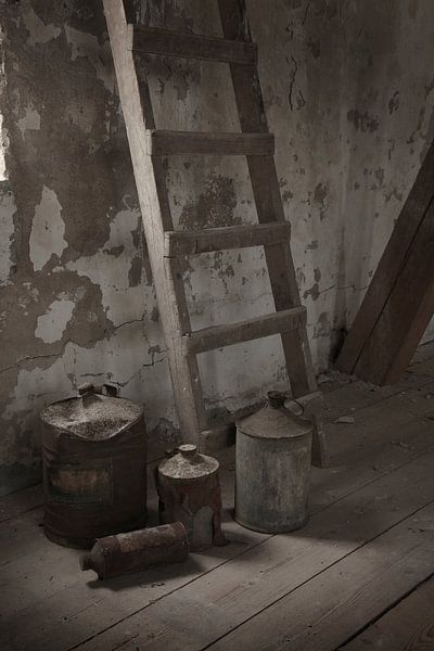 Still life with stairs and jugs by Herman Peters