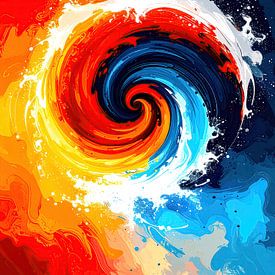 Tourbillon de contrastes abstraits : Des courants de couleurs chaudes et froides s'unissent en vagues fluides 2 de 3 sur AidasignArt