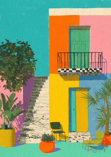 Italian villa - Minimalist gouache