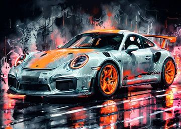 Porsche 911 GT3 RS Grey Metallic with Orange Stripes by MIROKKU