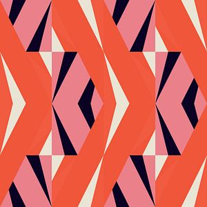 Géométrie rétro avec des triangles dans le style Bauhaus en orange, rose et noir. sur Dina Dankers