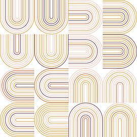 Retro-Industriegeometrie mit Linien in Pastellfarben Nr. 18 in Rosa, Orange, Gold, Braun von Dina Dankers