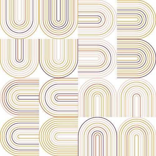 Géométrie industrielle rétro avec des lignes aux couleurs pastel n° 18 en rose, orange, or, brun