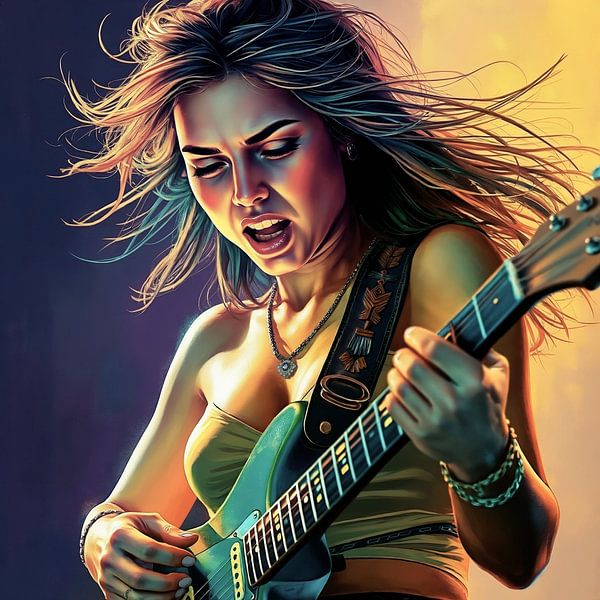 Frau mit elektronischer Gitarre von Jan Bouma