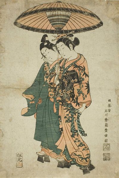 Ishikawa Toyonobu - De acteurs Sanogawa Ichimatsu I en Segawa... van Peter Balan