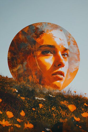 Woman in a circle of the sunset
