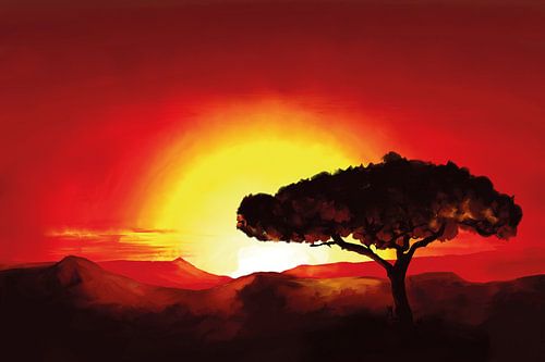 Sunset with a typical African tree