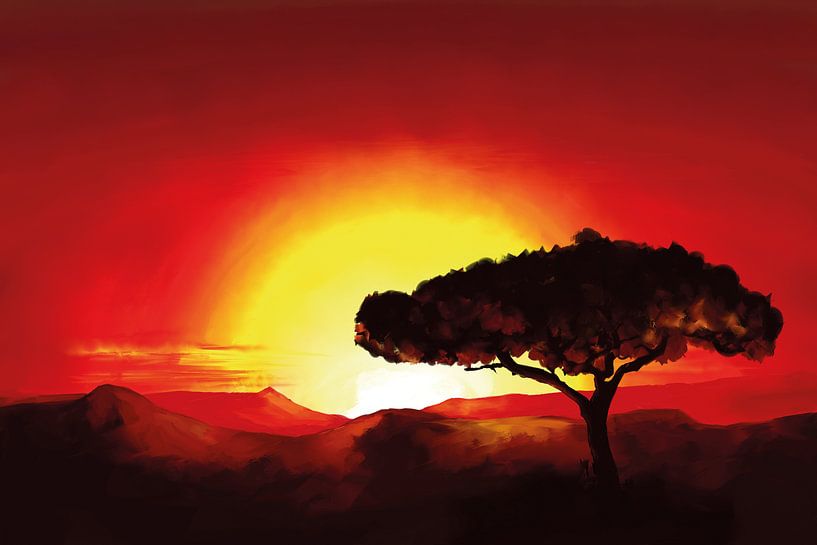 Sunset with a typical African tree by Tanja Udelhofen