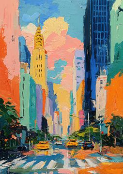 Farbenfrohe Straßenszene mit Hochhäusern von Niklas Maximilian