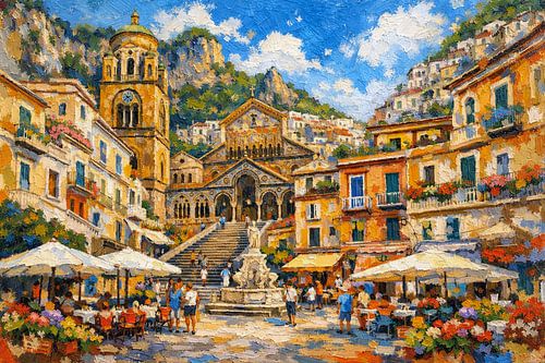 Amalfi in Italië, een impressionistisch schilderij.