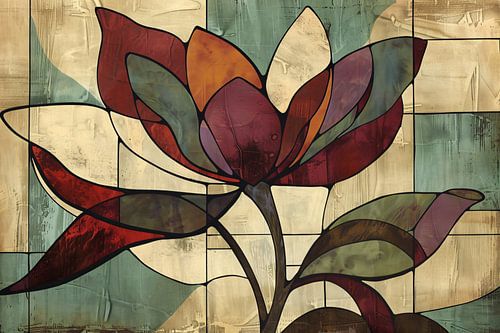 Abstracte bloem met glas-in-loodeffect