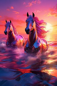 chevaux surréalistes dans l'eau