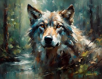 Wilde dieren - Geabstraheerd surrealisme - Wolf 1 van Johanna's Art