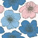 Flowers in retro style. Modern abstract botanical art. Pastel colors  pink, blue, white by Dina Dankers thumbnail