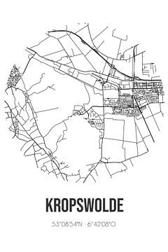 Kropswolde (Groningen) | Landkaart | Zwart-wit van MijnStadsPoster