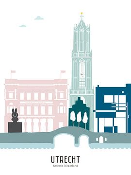 Skyline illustration city of Utrecht in colour by Mevrouw Emmer