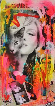 Marilyn Monroe & Katze von Kathleen Artist Fine Art