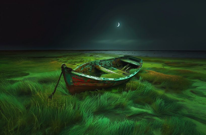 Boot bij maanlicht van fernlichtsicht