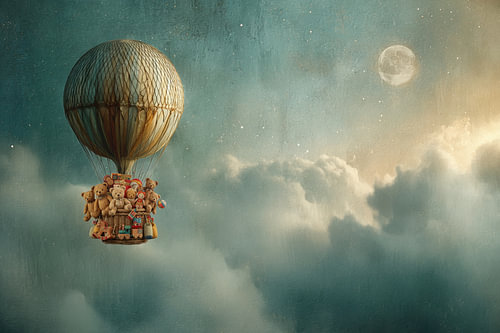 Hot air balloon with toys - Merry painting
