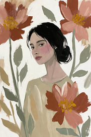 Femme parmi des fleurs en terre cuite sur Imperial Art House