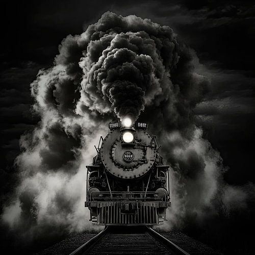 Stoomlocomotief in de mist van het verleden