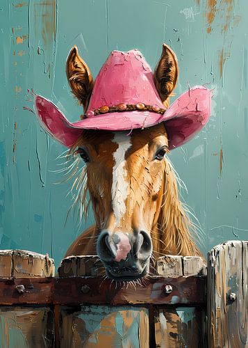 Cheval cowboy regardant par-dessus la clôture