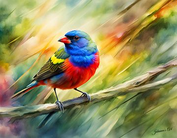 Prachtige vogels van de wereld - Painted bunting vogel van Johannas Art Creations